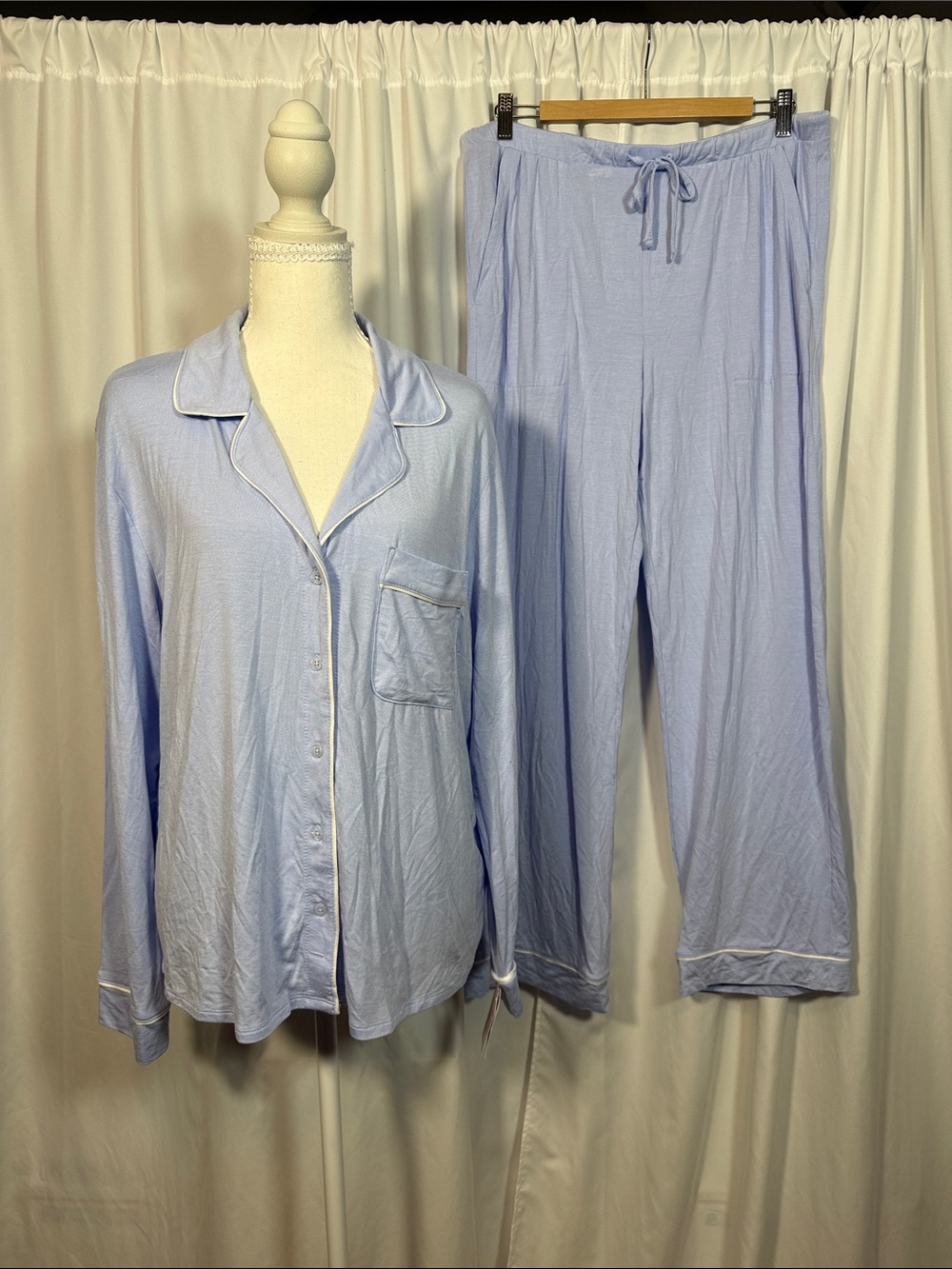 Auden Light Blue Pajama Set with White Piping Trim